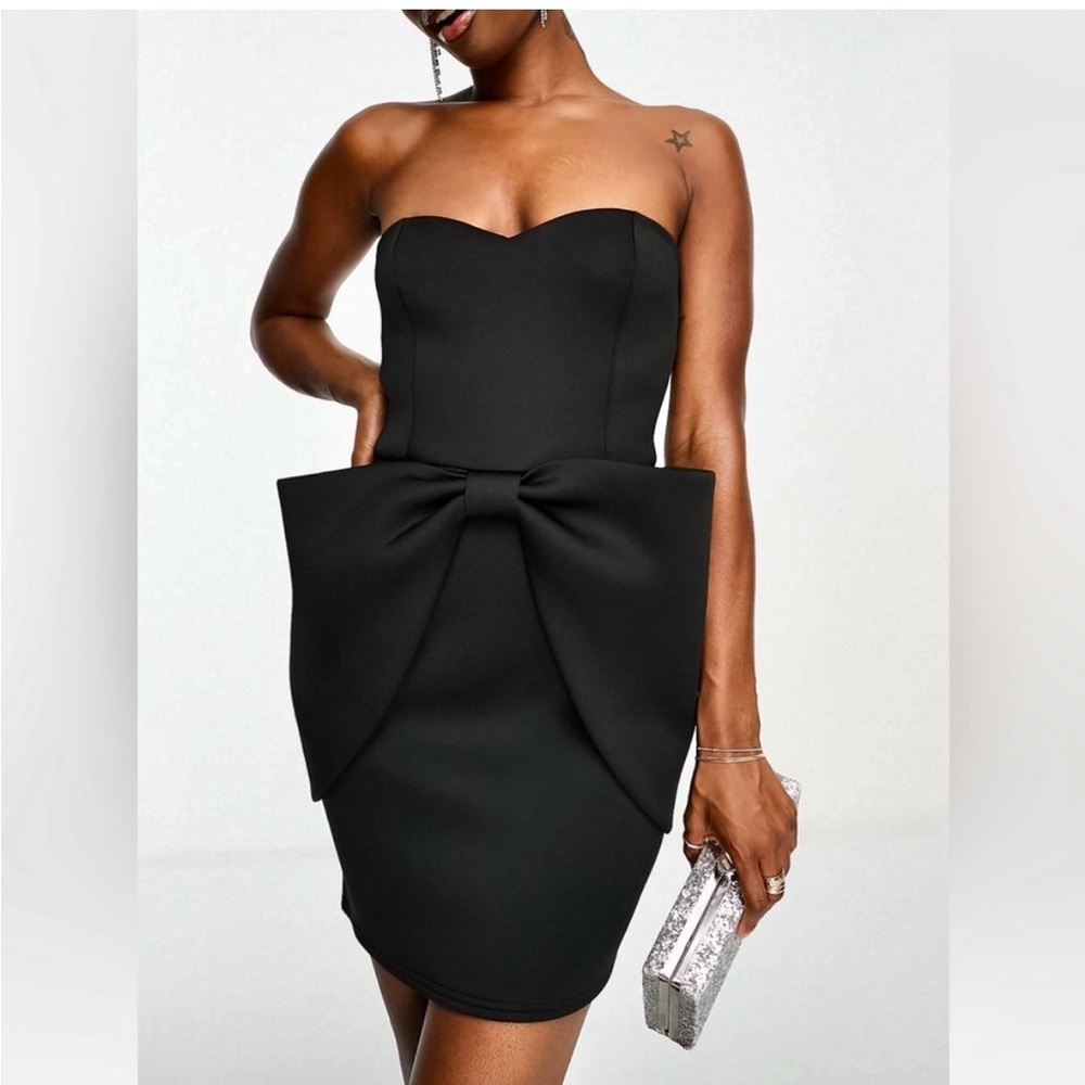 ASOS - Fashionkilla black strapless bandeau oversized big bow mini dress